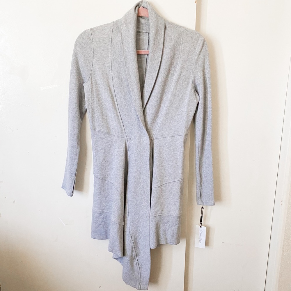 Nwt Calvin Klein Performance Heather Gray Drape Front Cardigan